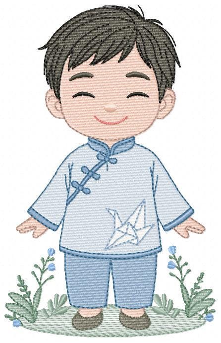 Japanese Boy embroidery design - Boy with kimono machine embroidery pattern - Asian Baby boy file -Instant digital download pes jef dst hus