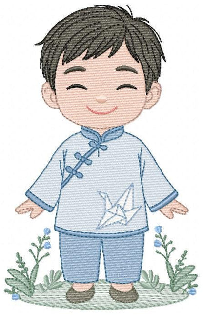 Japanese Boy embroidery design - Boy with kimono machine embroidery pattern - Asian Baby boy file -Instant digital download pes jef dst hus