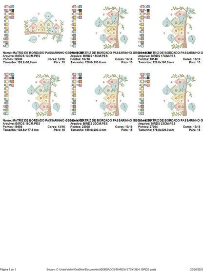 Bird Family embroidery designs - Bird House machine embroidery pattern - Baby Birds with tree - Instant digital download pes jef dst hus dst
