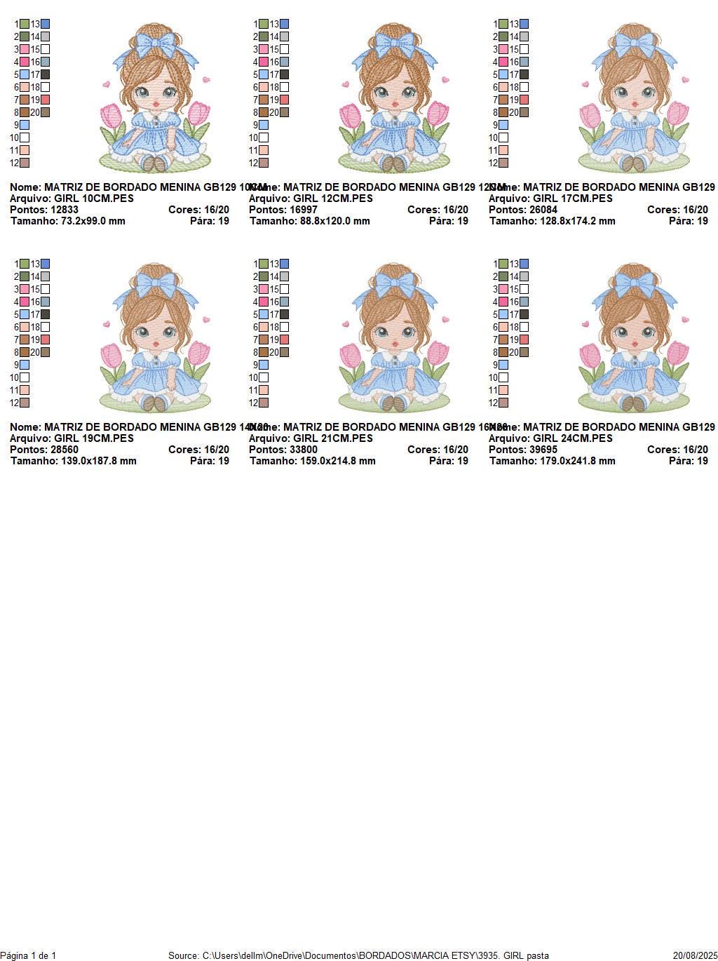 Girl with long hair and flowers embroidery designs - Princess machine embroidery pattern - Girl with lace and hearts - Instant digital download pes jef dst