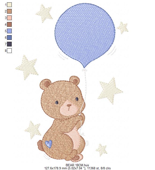 Balloon embroidery designs - Bear with balloon machine embroidery pattern - Birthday Gender Reveal Party file - Instant digital download pes