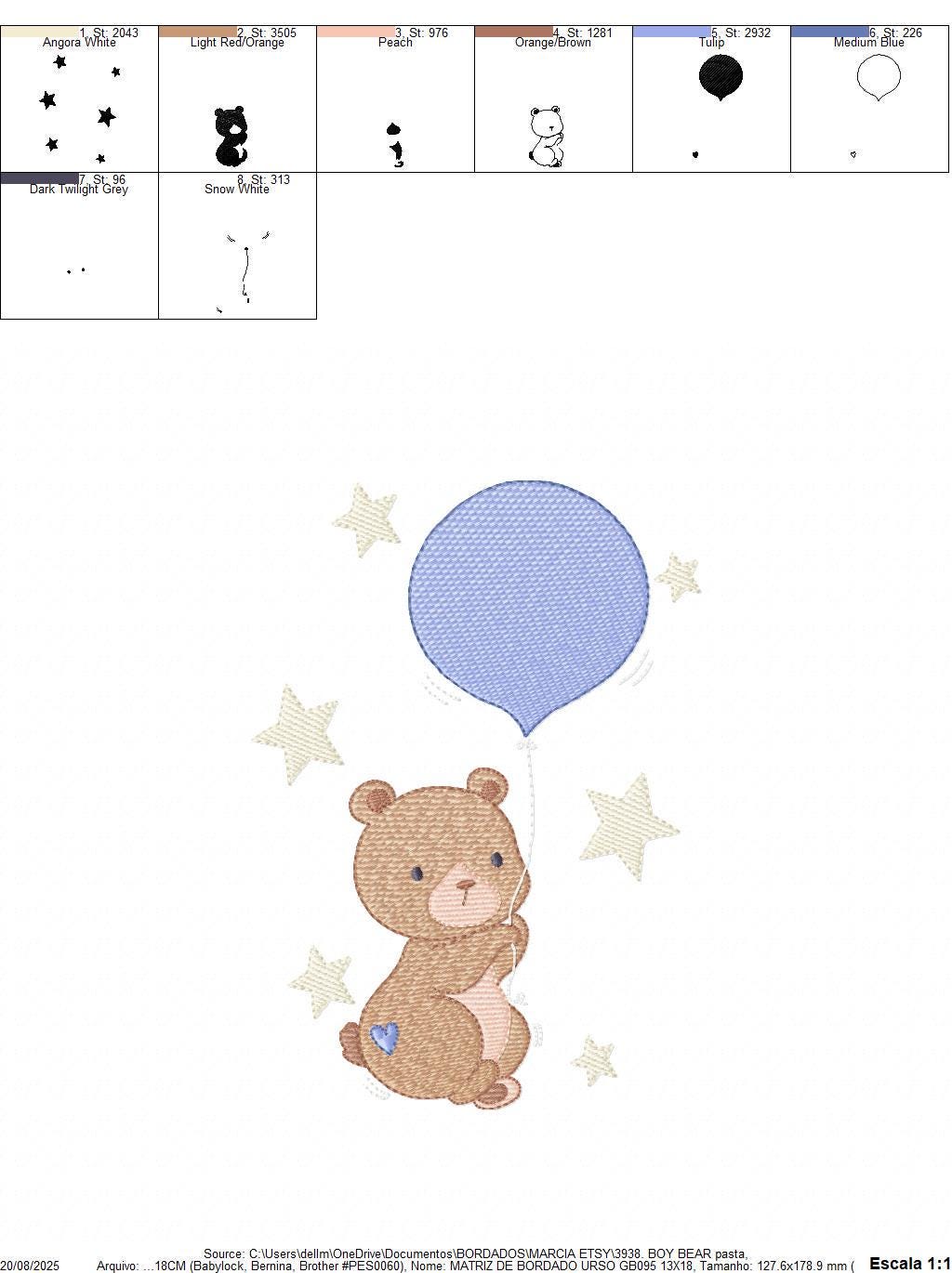 Balloon embroidery designs - Bear with balloon machine embroidery pattern - Birthday Gender Reveal Party file - Instant digital download pes