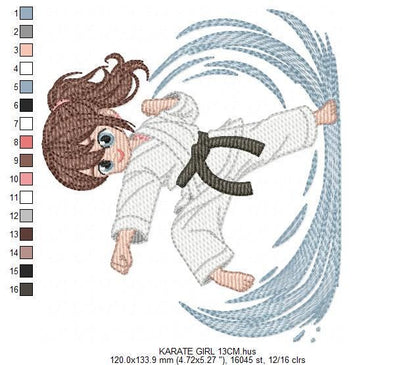 Karate Fighter embroidery designs - Baby girl athlete with kimono machine embroidery file - Instant digital download pes jef dst hus vp3 xxx