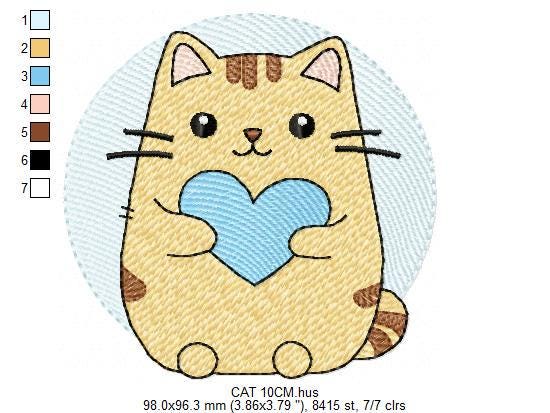 Male Cat with heart embroidery design - Kitty machine embroidery pattern - Boy Pet with hearts - Instant digital download pes jef dst hus