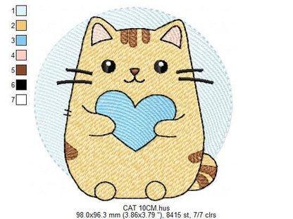 Male Cat with heart embroidery design - Kitty machine embroidery pattern - Boy Pet with hearts - Instant digital download pes jef dst hus