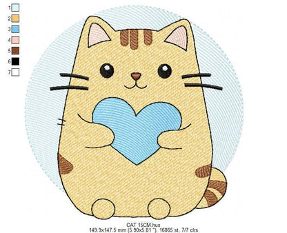 Male Cat with heart embroidery design - Kitty machine embroidery pattern - Boy Pet with hearts - Instant digital download pes jef dst hus