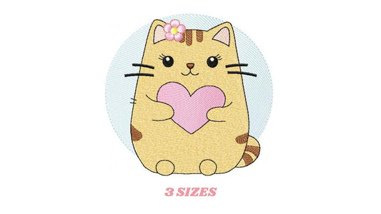 Female Cat with heart embroidery design - Female Kitty with flowers machine embroidery pattern - Baby girl file - Instant digital download