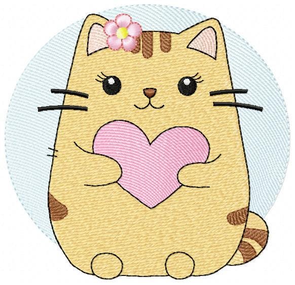 Female Cat with heart embroidery design - Female Kitty with flowers machine embroidery pattern - Baby girl file - Instant digital download