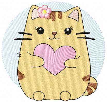 Female Cat with heart embroidery design - Female Kitty with flowers machine embroidery pattern - Baby girl file - Instant digital download
