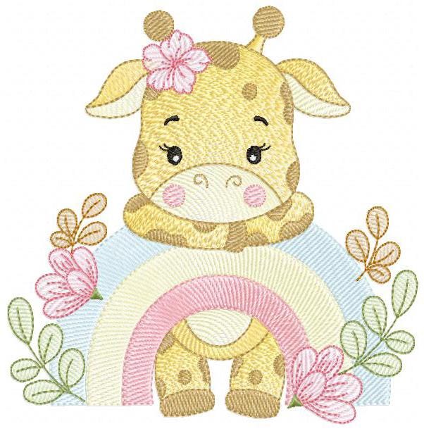 Giraffe with rainbow embroidery design - Female Wild Animal machine embroidery pattern - Baby girl file - Instant download pes jef dst hus