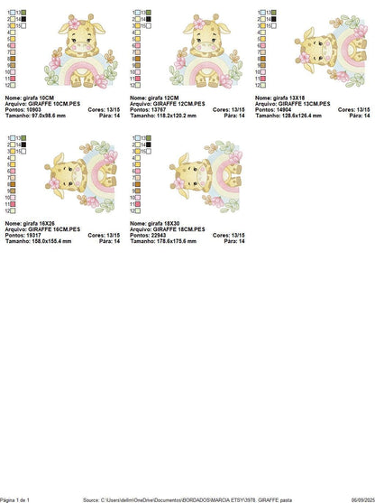 Giraffe with rainbow embroidery design - Female Wild Animal machine embroidery pattern - Baby girl file - Instant download pes jef dst hus