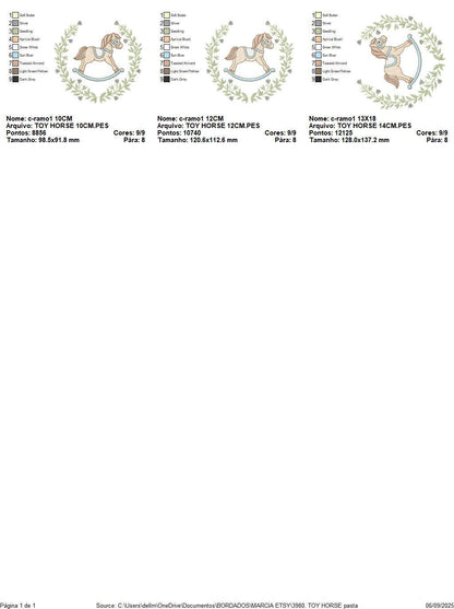 Toy Horse embroidery design - Baby boy rocking horse laurel frame machine embroidery pattern - Instant digital download pes jef hus dst vp3