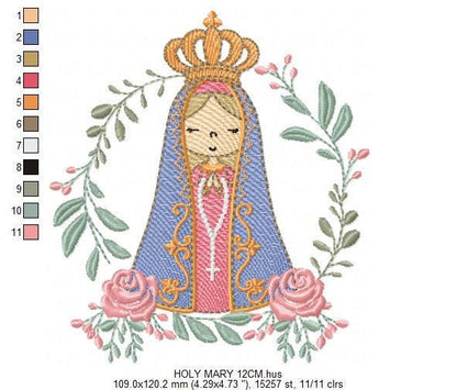 Holy Mary embroidery designs - Holy Virgin Mary machine embroidery pattern - Catholic religious file - Hail Mary - Instant digital download