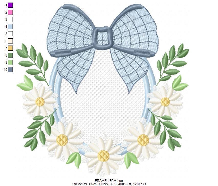 Flowers with lace embroidery designs - Plaid Bow with daisies machine embroidery pattern - Floral Kitchen towel - instant digital download