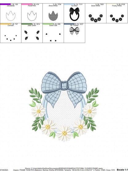 Flowers with lace embroidery designs - Plaid Bow with daisies machine embroidery pattern - Floral Kitchen towel - instant digital download