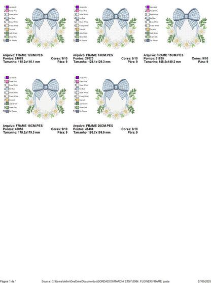 Flowers with lace embroidery designs - Plaid Bow with daisies machine embroidery pattern - Floral Kitchen towel - instant digital download
