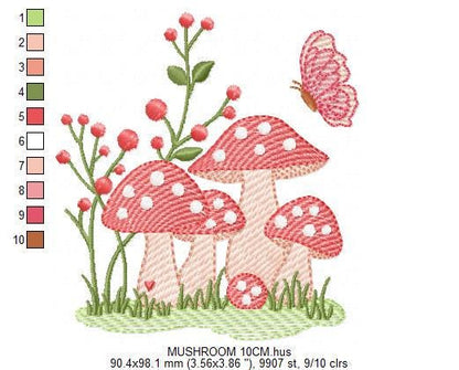 Mushroom with flowers embroidery designs - Forest Toad machine embroidery pattern - Kitchen Towel file - Instant download pes jef hus dst