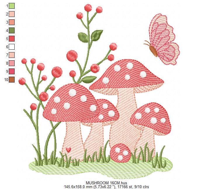 Mushroom with flowers embroidery designs - Forest Toad machine embroidery pattern - Kitchen Towel file - Instant download pes jef hus dst