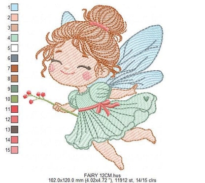 Fairy with flowers embroidery designs - Fairy with wings machine embroidery pattern - Magical Pixie file - Instant Digital Download pes jef