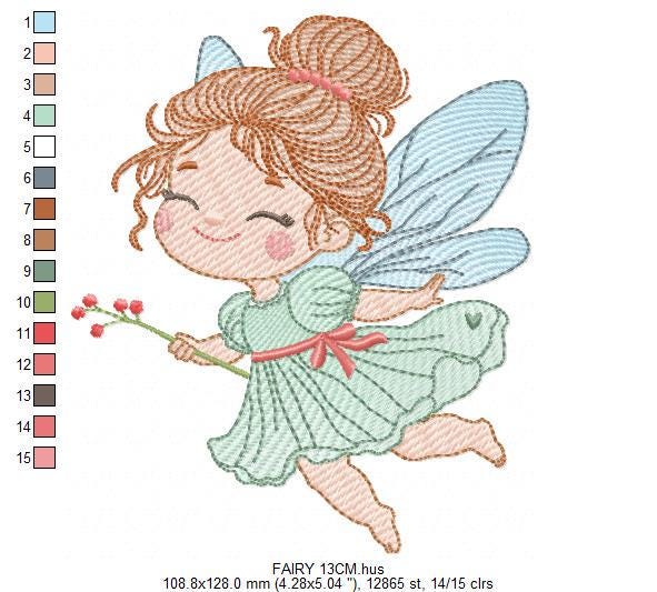 Fairy with flowers embroidery designs - Fairy with wings machine embroidery pattern - Magical Pixie file - Instant Digital Download pes jef