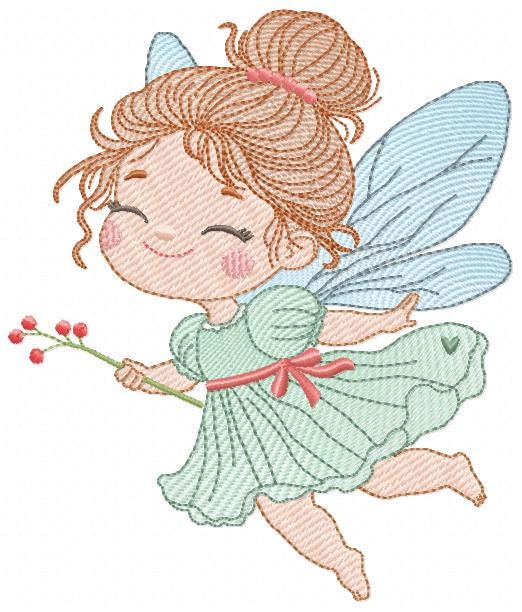Fairy with flowers embroidery designs - Fairy with wings machine embroidery pattern - Magical Pixie file - Instant Digital Download pes jef
