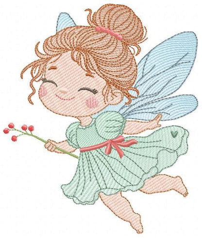 Fairy with flowers embroidery designs - Fairy with wings machine embroidery pattern - Magical Pixie file - Instant Digital Download pes jef