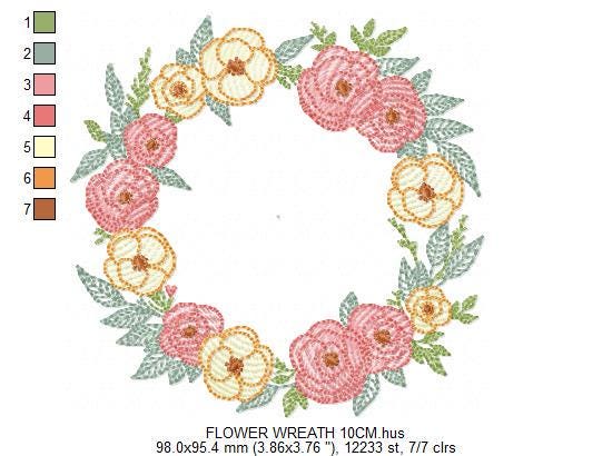 Flower Wreath embroidery designs - Floral Frame machine embroidery pattern - Kitchen Tea Towel file - Instant digital download pes jef dst