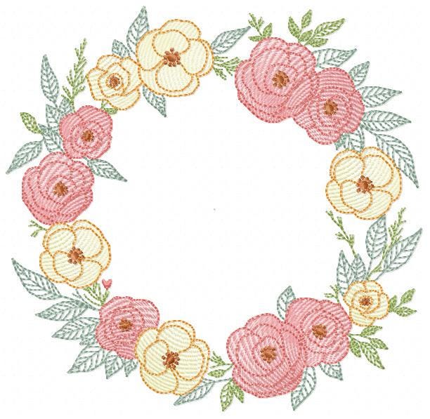 Flower Wreath embroidery designs - Floral Frame machine embroidery pattern - Kitchen Tea Towel file - Instant digital download pes jef dst