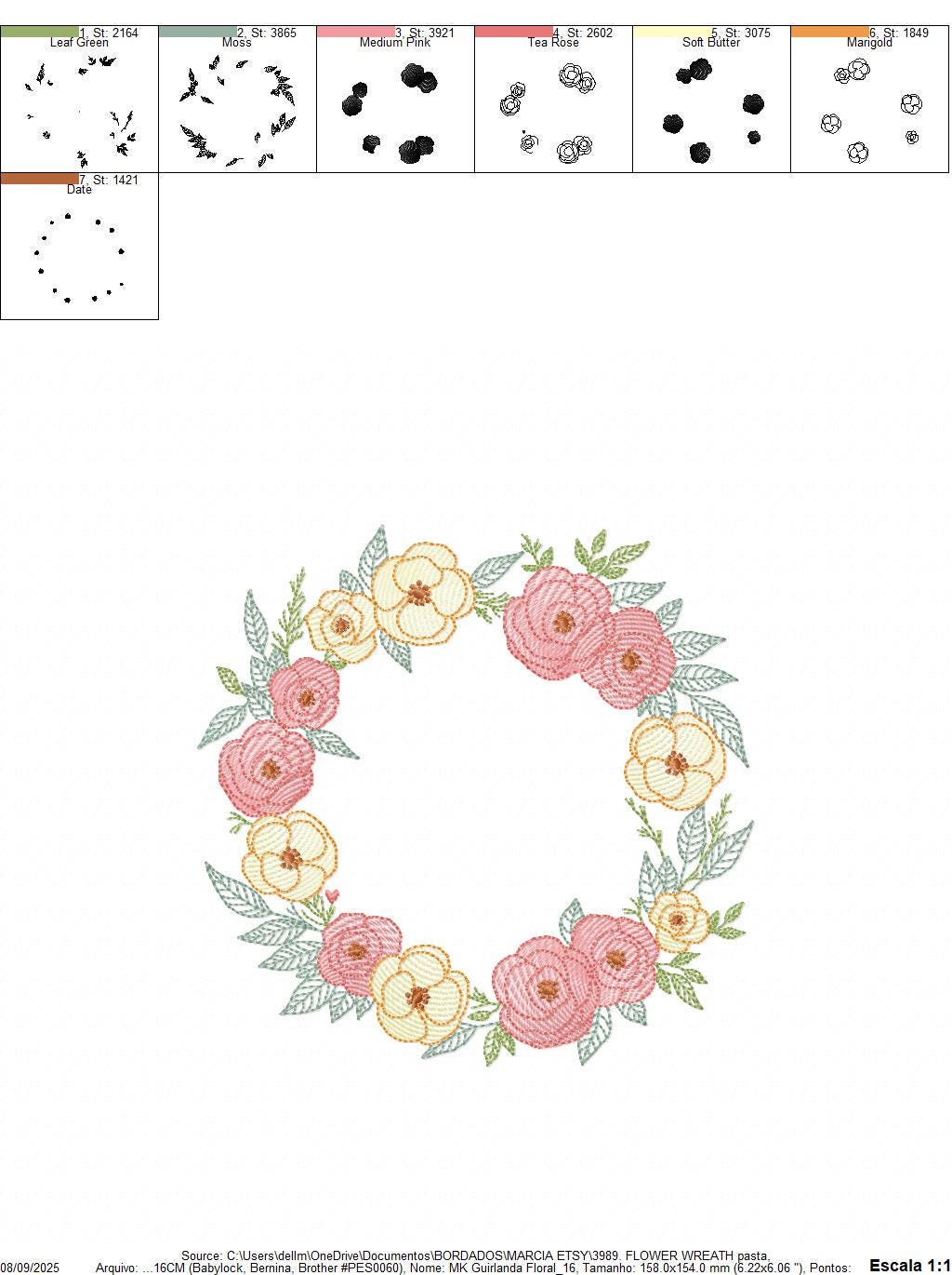 Flower Wreath embroidery designs - Floral Frame machine embroidery pattern - Kitchen Tea Towel file - Instant digital download pes jef dst