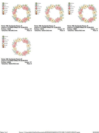 Flower Wreath embroidery designs - Floral Frame machine embroidery pattern - Kitchen Tea Towel file - Instant digital download pes jef dst