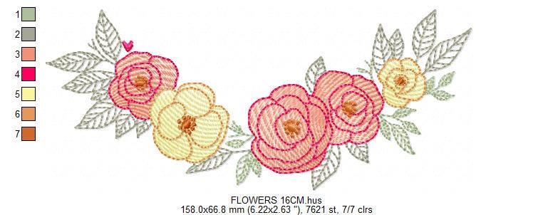 Flower line embroidery designs - Roses Divider machine embroidery pattern - Kitchen towel file - Instant download pes jef dst vp3 hus xxx