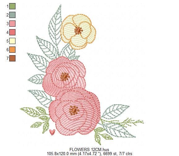 Roses embroidery designs - Kitchen Towel Flowers machine embroidery pattern - Rose embroidery file - Instant digital download pes jef hus