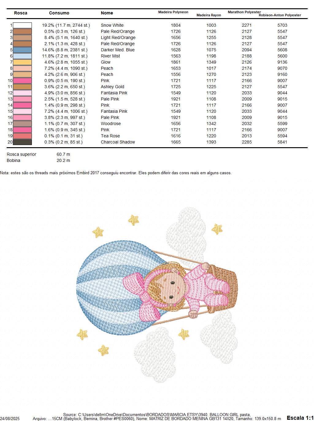 Hot air Balloon embroidery designs - Baby Girl in a Balloon with clouds machine embroidery pattern - Instant digital download pes jef dst