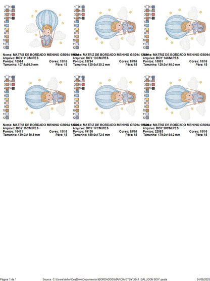 Hot air Balloon embroidery designs - Baby Boy in a Balloon with clouds machine embroidery pattern - Instant digital download pes jef dst vp3