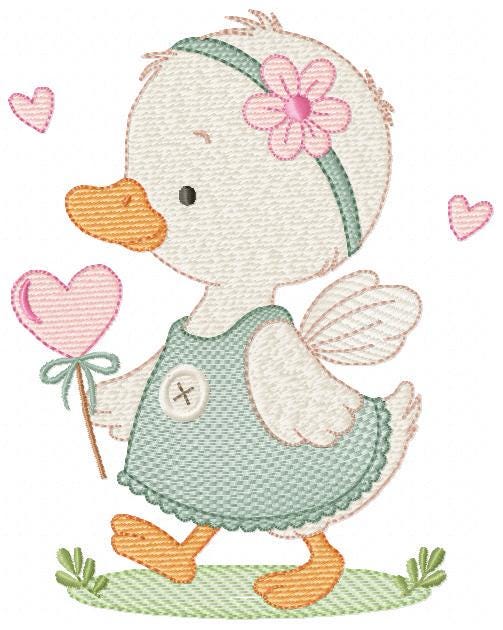 Female Duck with big lace embroidery design - Baby girl animal machine embroidery pattern - Baby Girl file - Instant digital download pes
