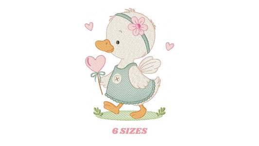 Female Duck with big lace embroidery design - Baby girl animal machine embroidery pattern - Baby Girl file - Instant digital download pes