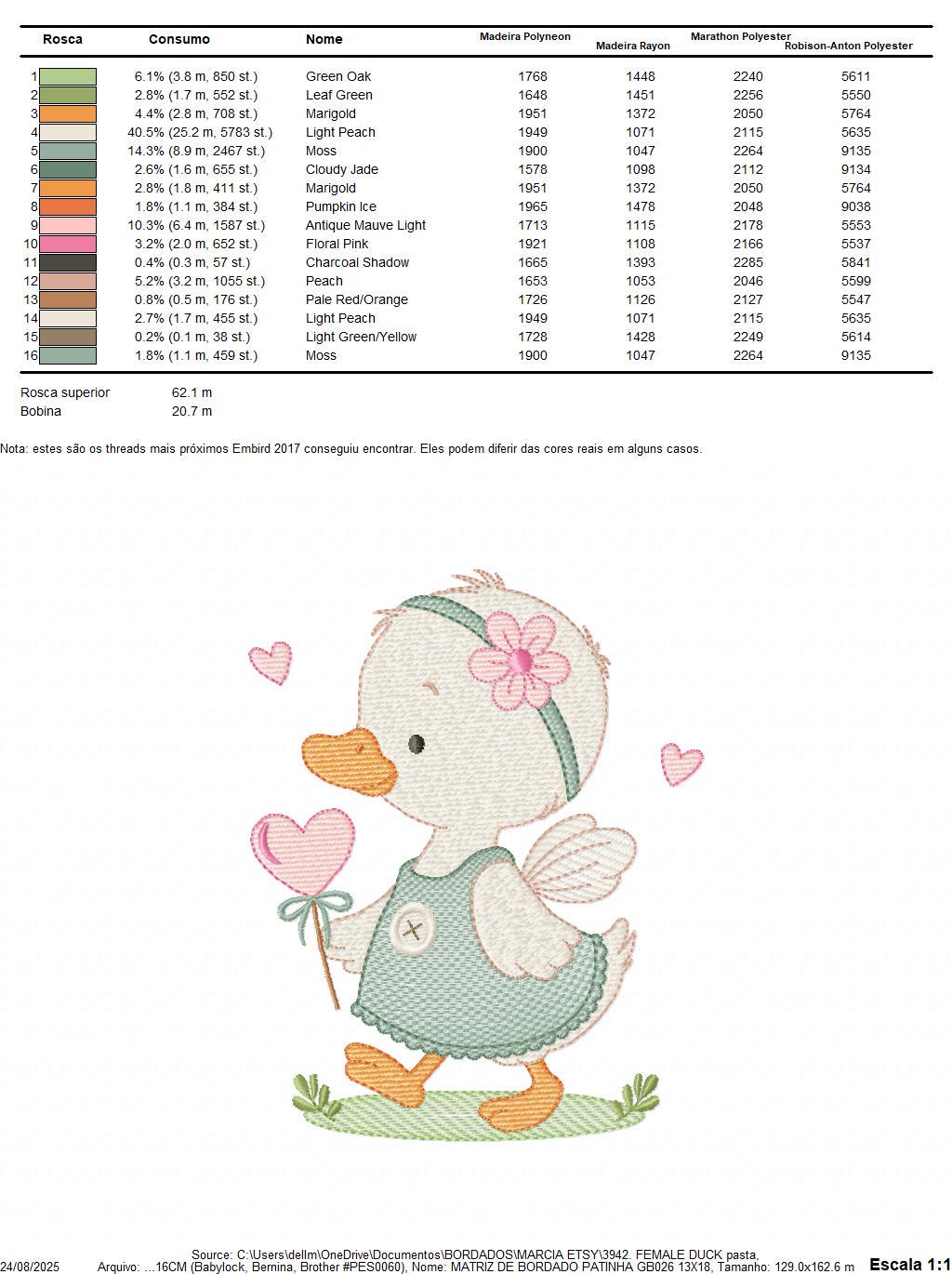 Female Duck with big lace embroidery design - Baby girl animal machine embroidery pattern - Baby Girl file - Instant digital download pes