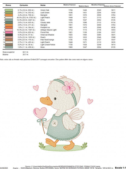 Female Duck with big lace embroidery design - Baby girl animal machine embroidery pattern - Baby Girl file - Instant digital download pes