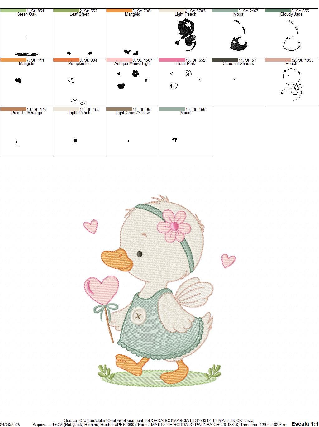 Female Duck with big lace embroidery design - Baby girl animal machine embroidery pattern - Baby Girl file - Instant digital download pes