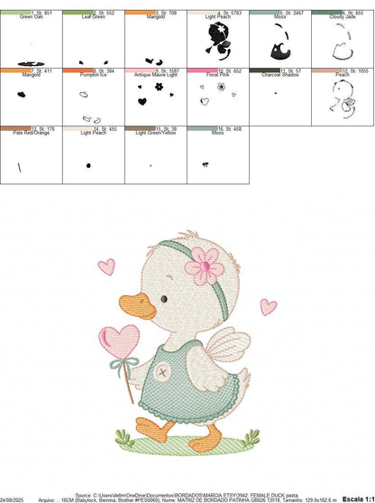 Female Duck with big lace embroidery design - Baby girl animal machine embroidery pattern - Baby Girl file - Instant digital download pes