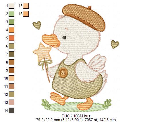 Duck with cap embroidery design - Lake water animal with clothes machine embroidery pattern - Baby boy file - Instant digital download pes