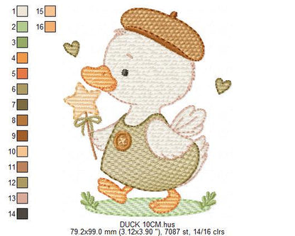 Duck with cap embroidery design - Lake water animal with clothes machine embroidery pattern - Baby boy file - Instant digital download pes