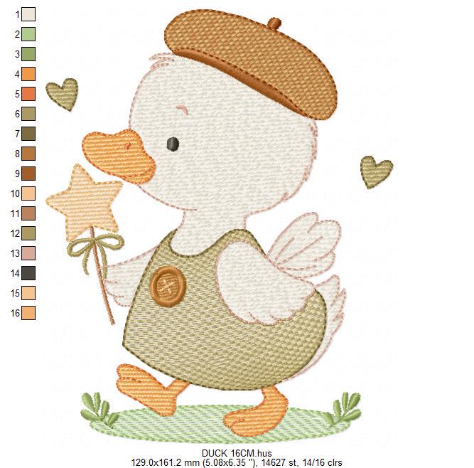 Duck with cap embroidery design - Lake water animal with clothes machine embroidery pattern - Baby boy file - Instant digital download pes
