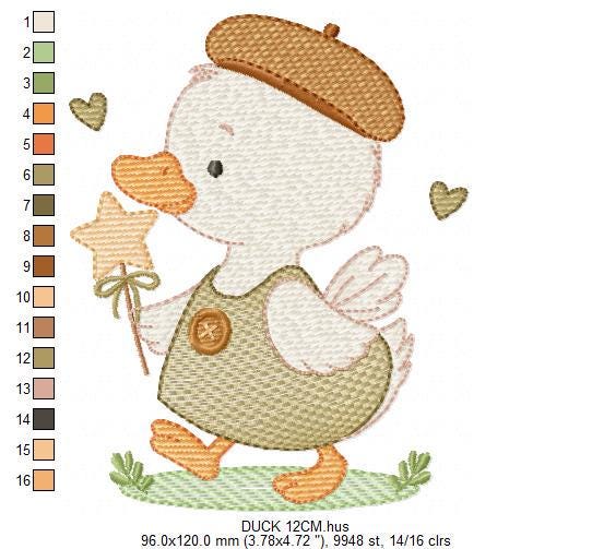 Duck with cap embroidery design - Lake water animal with clothes machine embroidery pattern - Baby boy file - Instant digital download pes