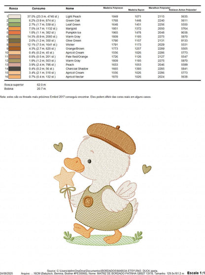 Duck with cap embroidery design - Lake water animal with clothes machine embroidery pattern - Baby boy file - Instant digital download pes