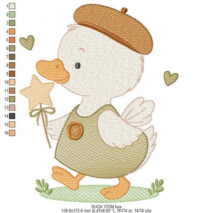 Duck with cap embroidery design - Lake water animal with clothes machine embroidery pattern - Baby boy file - Instant digital download pes
