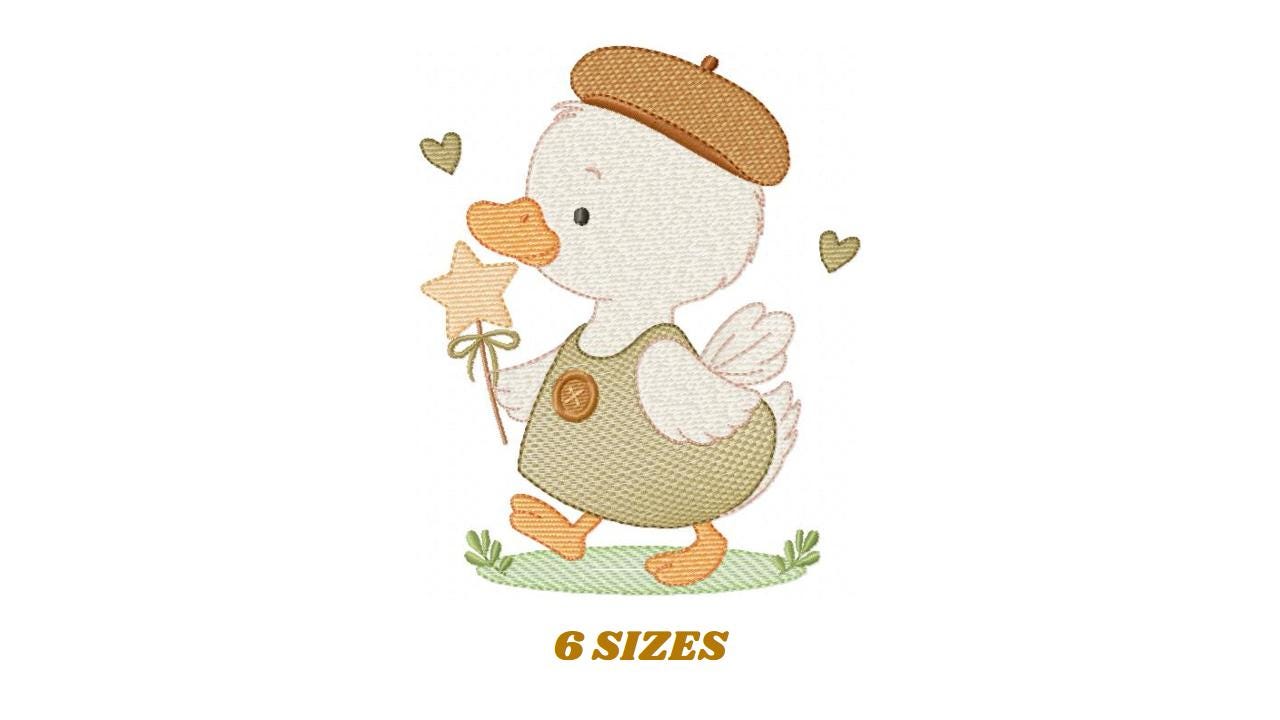 Duck with cap embroidery design - Lake water animal with clothes machine embroidery pattern - Baby boy file - Instant digital download pes