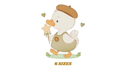 Duck with cap embroidery design - Lake water animal with clothes machine embroidery pattern - Baby boy file - Instant digital download pes