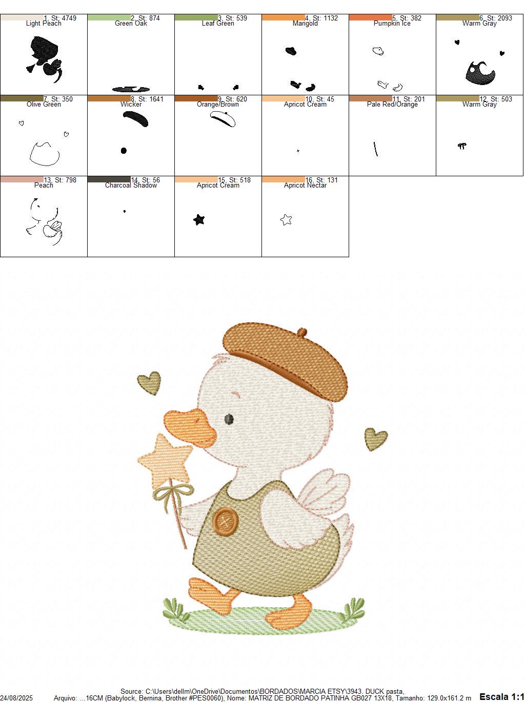 Duck with cap embroidery design - Lake water animal with clothes machine embroidery pattern - Baby boy file - Instant digital download pes