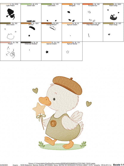 Duck with cap embroidery design - Lake water animal with clothes machine embroidery pattern - Baby boy file - Instant digital download pes